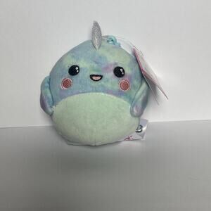 NWT Squishmallows 3.5" Henrietta the Tie Dye Narwhal Blueberry Scented Clip